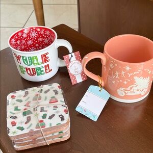 Festive Holiday Mugs and Coasters Set